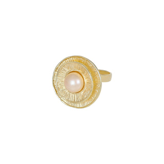 Anello con perla in argento 925 placcato oro - Clea