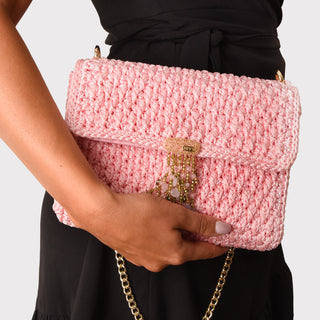 Borsa crochet rosa con pietre - Flora