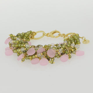 Bracciale importante con pietre rosa e verdi - Flora