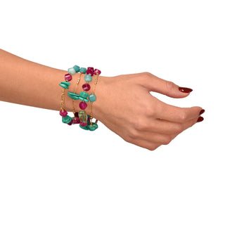 Bracciale 4 fili con agata e amazzonite Smeralda indossato