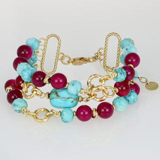 Bracciale tre fili in turchese e agata Ginevra