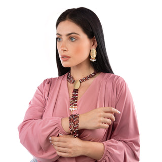 Isadora 925 Silver Agate Ruby Pearl Tassel Necklace