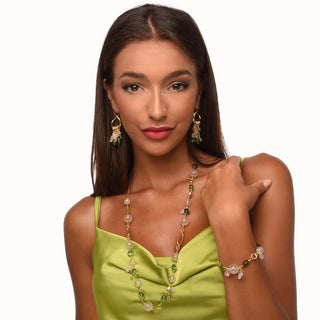 Collana lunga 80 cm in quarzo rosa e spinello - Flora