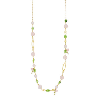 Collana lunga 80 cm in quarzo rosa e spinello - Flora