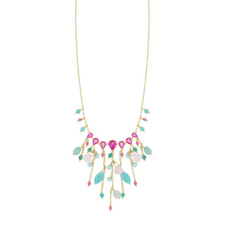 Collana girocollo con zirconi fucsia e frange di pietre naturali - Barbara