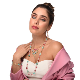 Collana girocollo con zirconi fucsia e frange di pietre naturali - Barbara