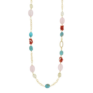 Collana in argento bagnato in oro con corallo e pietre - Sasha