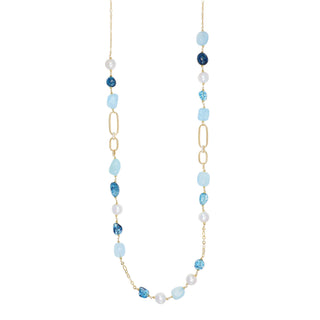 Collana lunga con perle e quarzi blu - Denia