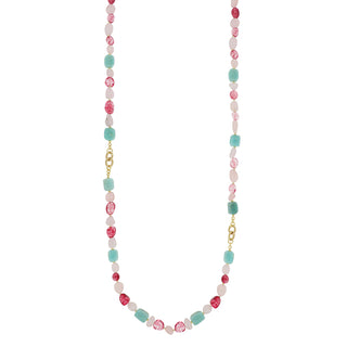 Collana lunga con quarzo rosa e amazzonite - Barbara