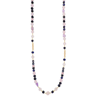 Collana lunga in quarzo rosa e occhio di tigre blu - Afrodite