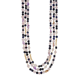 Collana tre fili quarzo rosa e occhio di tigre blu - Afrodite