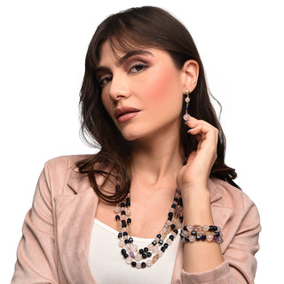 Collana tre fili quarzo rosa e occhio di tigre blu - Afrodite