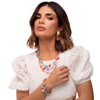 Collana tre giri in argento con pietre Kandy indossata