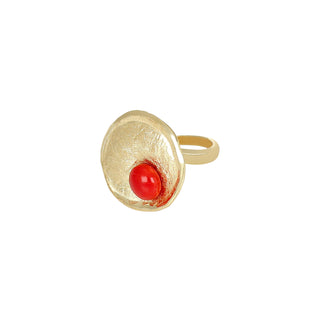 Anello regolabile in argento dorato e corallo rosso - Calandra