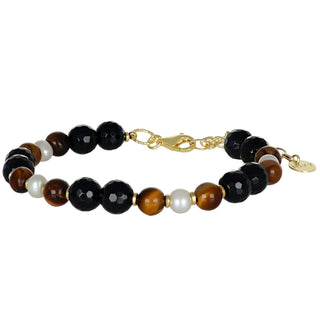 Bracciale in onice, occhio di tigre e perle  - Nivy essence