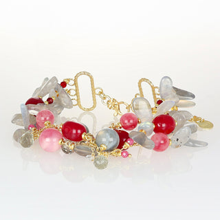 Bracciale Multifilo Argento 925 Labradorite Quarzo Rosa - Luna