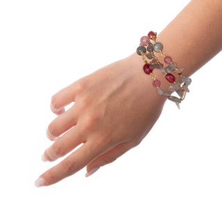 Bracciale Multifilo Argento 925 Labradorite Quarzo Rosa - Luna indossato