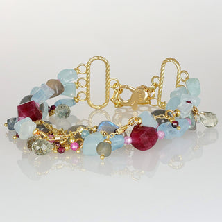 Bracciale Multistrato Acquamarina Labradorite Granato - Millie