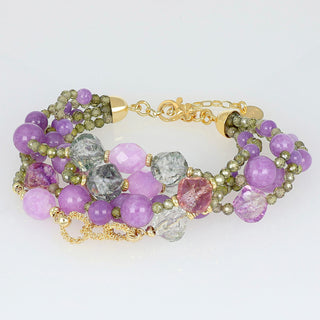 Bracciale a 3 fili con agate viola e zirconi verdi - Carlotta