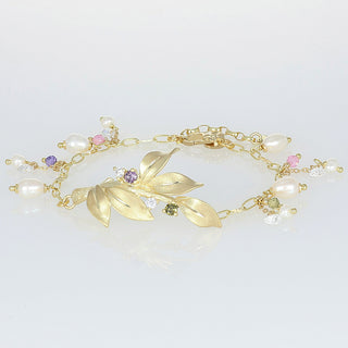 Bracciale con foglie, perle d'acqua dolce e zirconi - Aria
