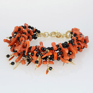 Bracciale con frange in corallo rosso e onice - Nala