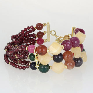 Bracciale con giada, tormalina multicolor e zirconi granato - Nira