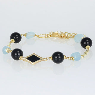 Bracciale con onice nero, acquamarina e madreperla nera - Avina