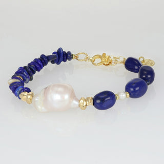 Bracciale con perla barocca, lapislazzuli e agata blu - Zafira