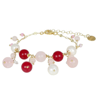 Bracciale con quarzo rosa, quarzo fragola e perle - Essence 24