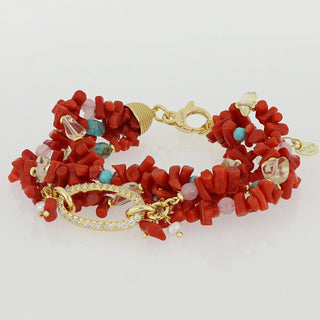 Bracciale corallo rosso, argento 925 e pietre - Sasha