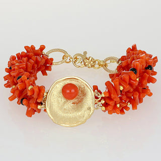 Bracciale in corallo rosso e onice con centrale artigianale - Calandra