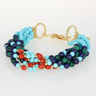 Bracciale multifilo con corallo e pietre a perline - Talia