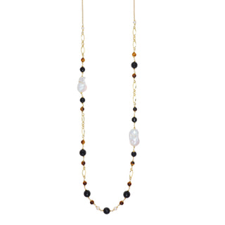 Collana Lunga Onice Occhio di Tigre Perle - Elmira