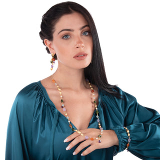 Collana Lunga Artigianale Argento 925 Pietre Naturali Berenice indossata