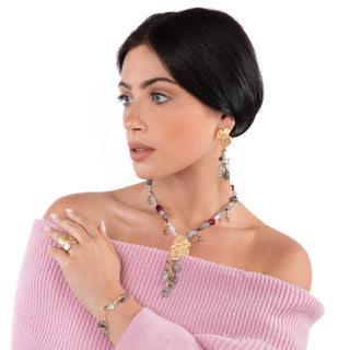 Collana Lunga Giada Corniola Perle Zirconi - Millie indossata