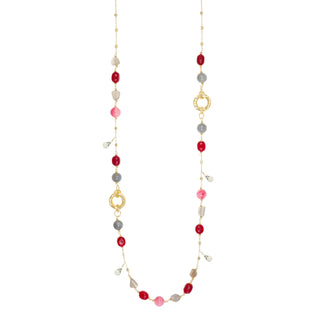 Collana Lunga Labradorite Quarzo Rosa Argento 925 - Luna