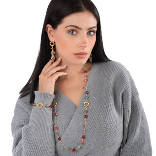 Collana Lunga Labradorite Quarzo Rosa Argento 925 - Luna indossata