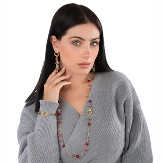 Collana Lunga Labradorite Quarzo Rosa Argento 925 - Luna