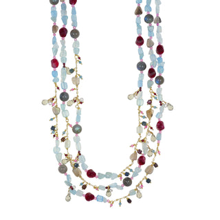 Collana Lunga Multifilo Acquamarina Labradorite Granato - Millie 