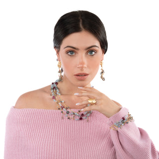 Collana Lunga Multifilo Acquamarina Labradorite Granato - Millie indossata
