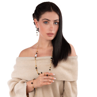 Collana Lunga Onice Occhio di Tigre Perle - Elmira indossata