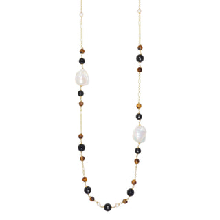 Collana Lunga Onice Occhio di Tigre Perle - Elmira