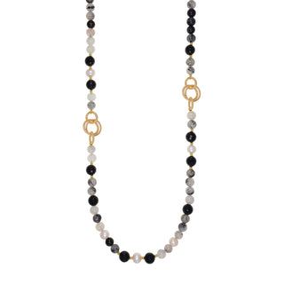 Collana Lunga Onice Perle di Fiume Rutilato Nero - Venere