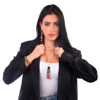 Collana Lunga Perle Corallo Onice Argento 925  - Yuna indossata