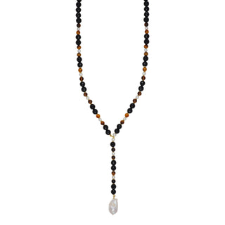 Collana a Y in onice, occhio di tigre e perle  - Nivy essence