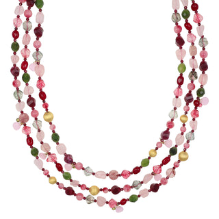 Collana a tre fili con quarzo rosa, quarzo fragola e pietre dure - Amira