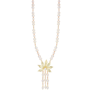 Collana con perle d'acqua dolce e fiore in argento dorato - Doria