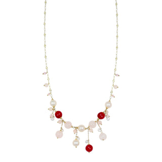 Collana con quarzo rosa, perle e zirconi - Essence 24