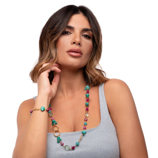 Collana donna con pietre fucsia e verde - Smeralda