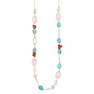 Collana in argento bagnato in oro con corallo e pietre - Sasha